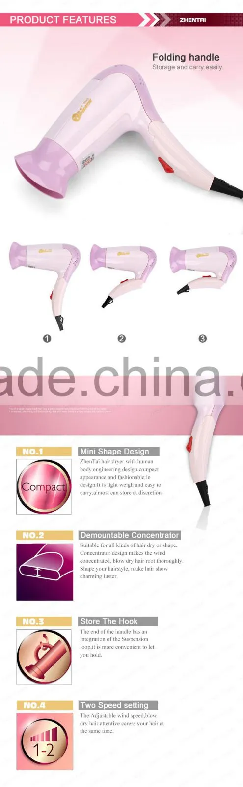 Foldable Hair Dryer Mini Car Travel Hair Dryer ZT-3346