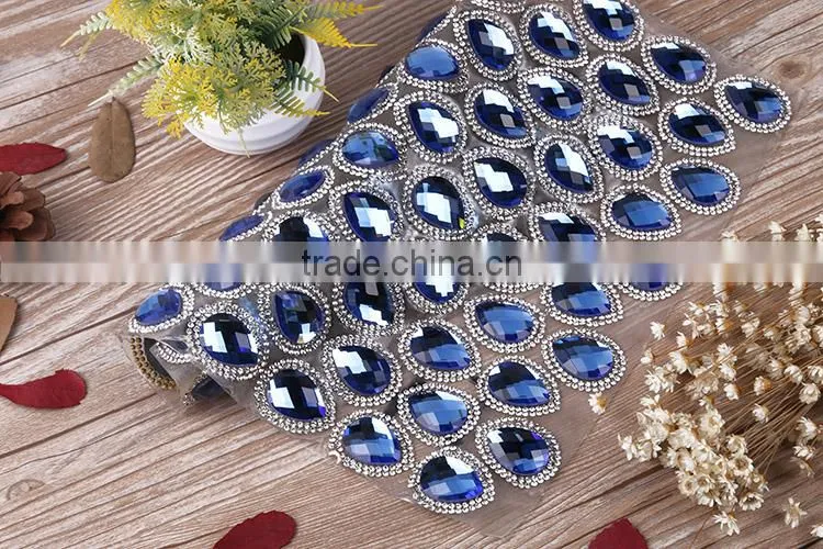 Shinning Hot Fix Big Glass Stone Roll Crystal Rhinestone Mesh