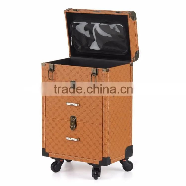 2016 Guangzhou factory supplier high quality trolley makeup case with lights and mirror