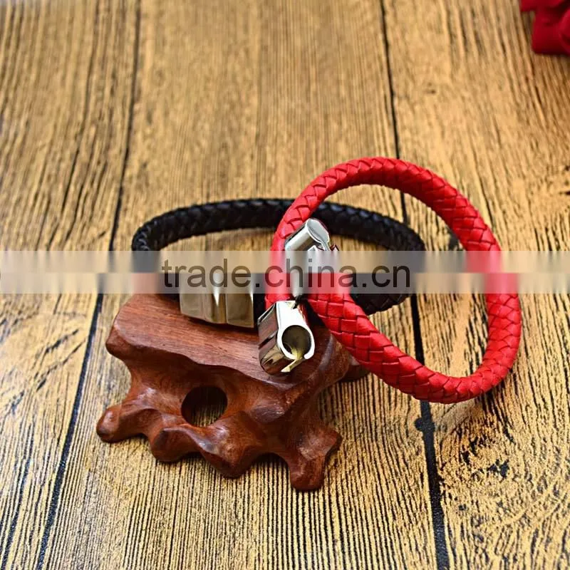 Customized logo bio magnetic clasp bracelet genuine leather man bracelet