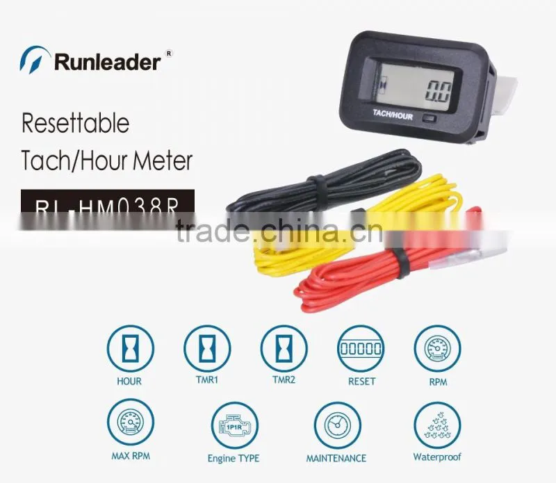 Runleader Waterproof Digital RPM Tachometer Hour Meter For ATV Mower Snowmobile Compressor Cutter Marine Tractor Glider