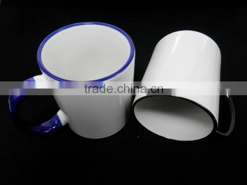 11oz sublimation stoneware mug with color rim & handle