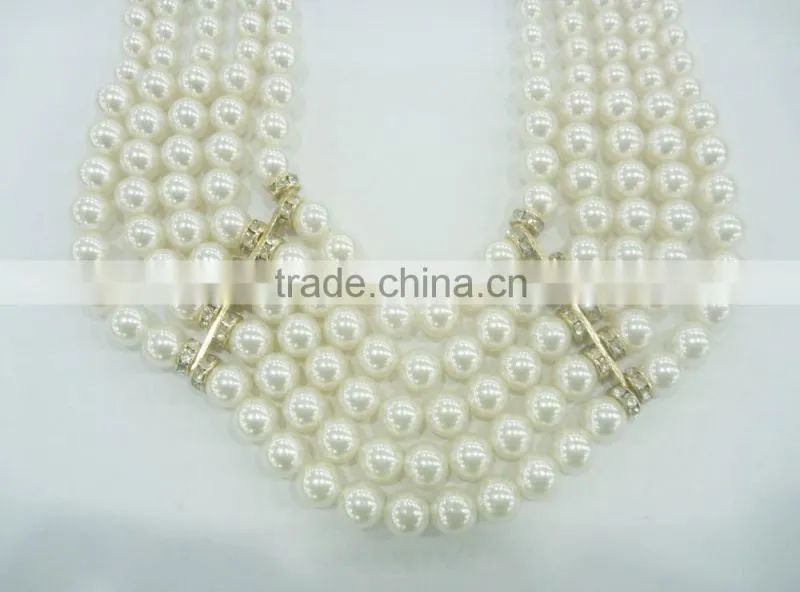 FASHION CHUNKY MULTI ROW STATEMENT PEARL NECKLACE EARRING SET