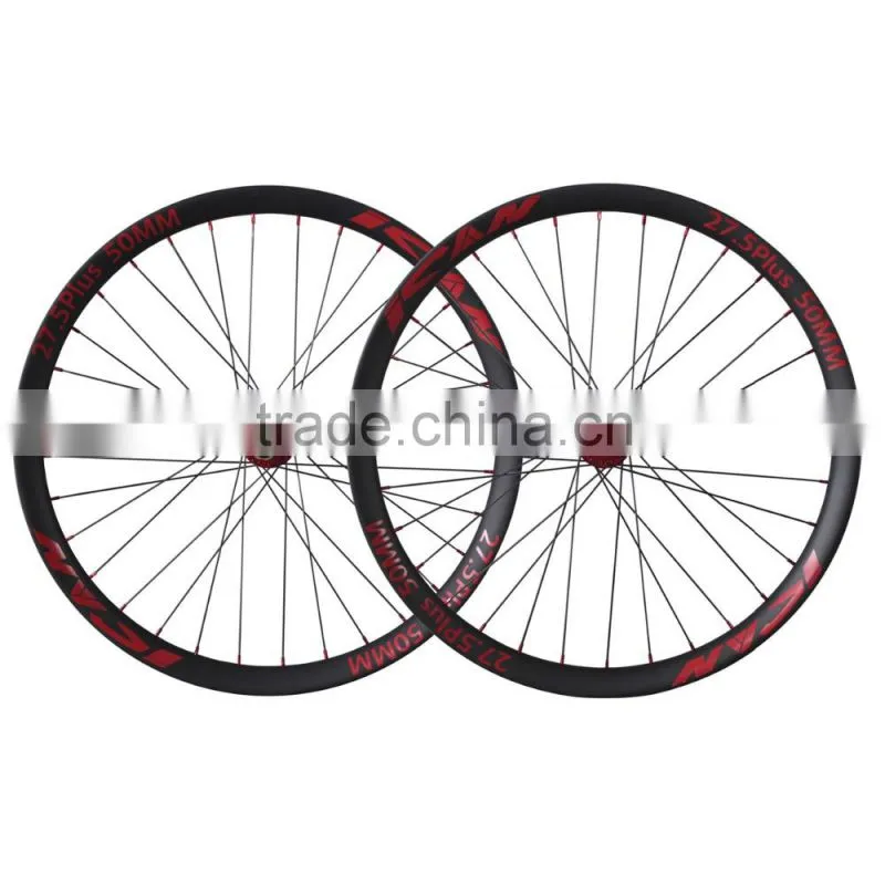 2016 New Carbon beadless wheelset 50mm wide 650b+ carbon wheels for 27.5 plus bikes tubeless compatible