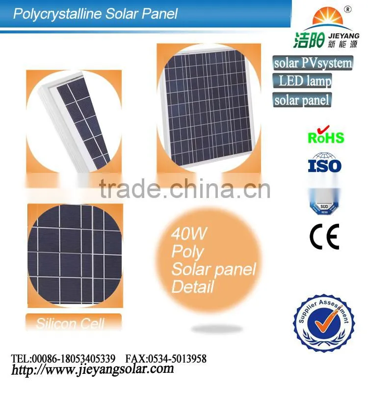 Poly 40w solar panel with CE/IEC/TUV/UL Certified