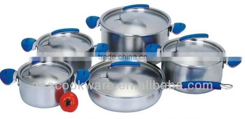 2014 New Products 10pcs High Quality 2.5mm Two-ply Cookware Set With Flat S/S lid For Wholesale