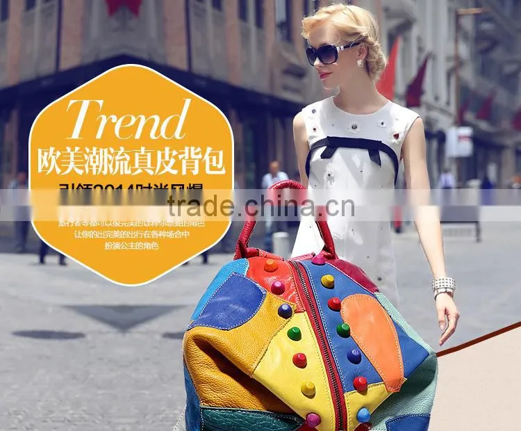 2015 autumn top grain genuine leather backpack fashion cattlehide women backpack