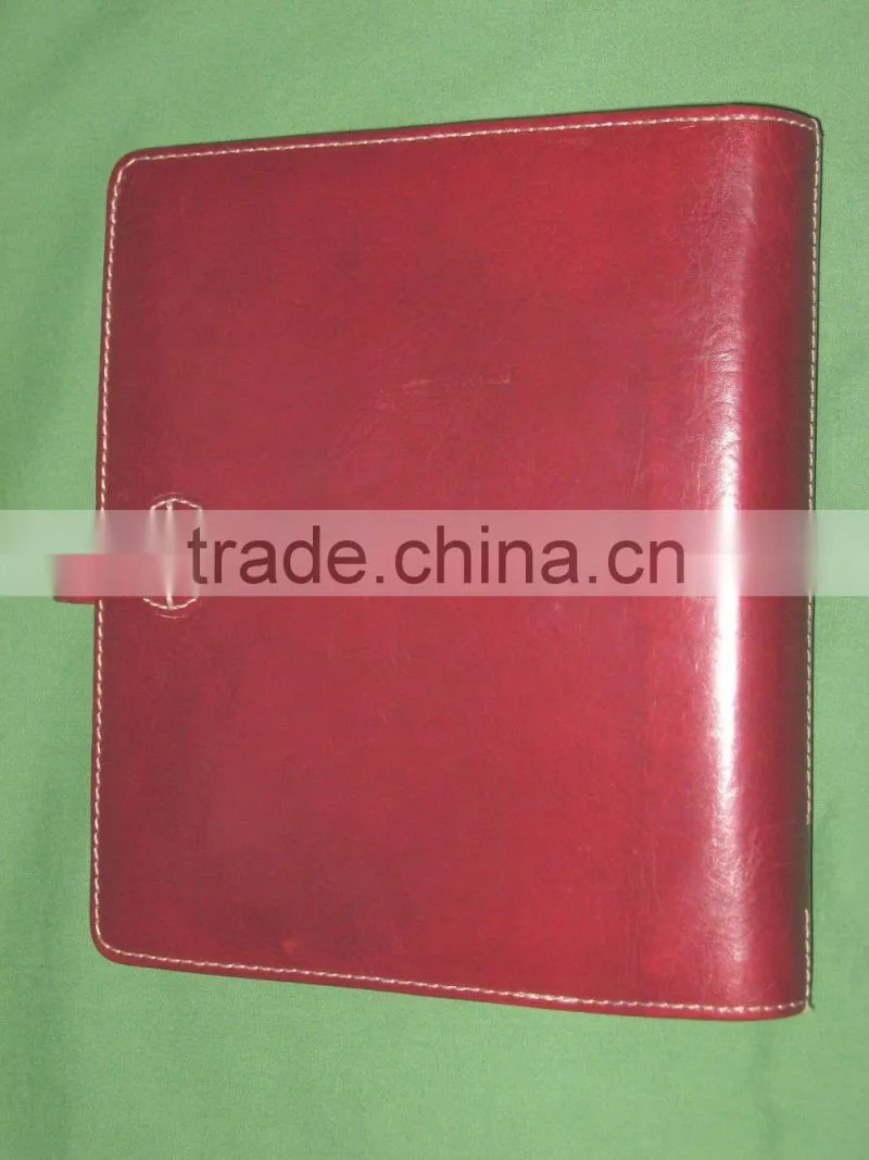 Classic red leather planner organizer binder notebook cover ring binder