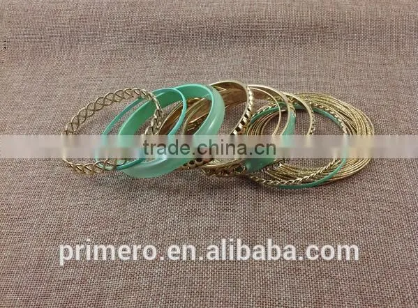 Handmade Gold Plated Multilayer Beads Chain Mix Bracelets Hard Plastic Bangles