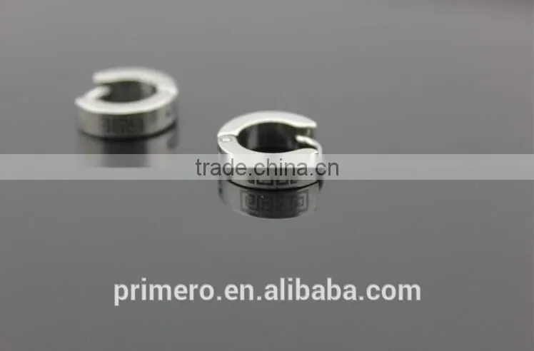 Classic 316L Stainless Steel Small Huggie Hoop Men Great Wall Pattern Silver Black Earrings