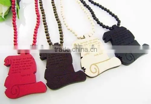 Good Quality Hip-Hop Log Book Pendants Wood Rosary Bead Chains Necklaces