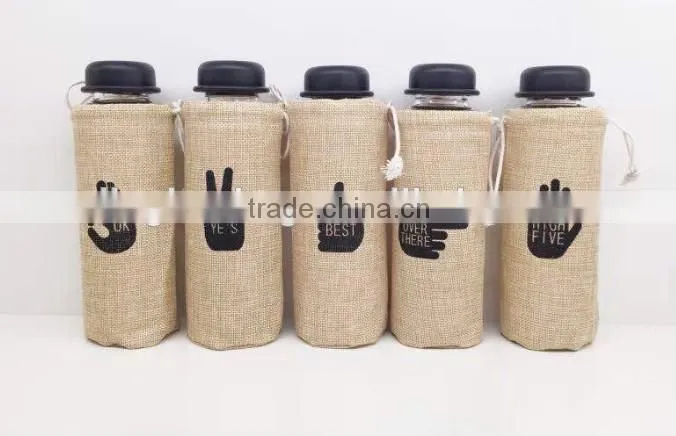 eco-friendly single bottle jute drawstring bag