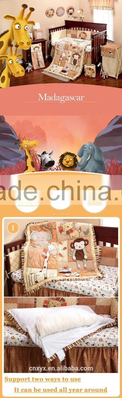 2016 New Fashion 100%Cotton Crib Bedding Set Mada Forest Baby Boy bedding Set