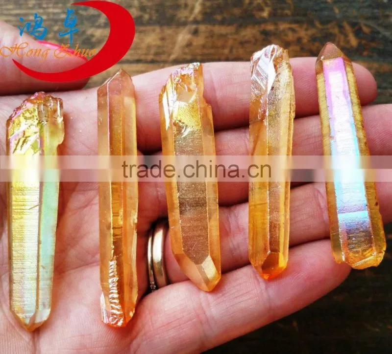 Rock mineral specimen titanium crystal quartz point with inclusions for healing energy