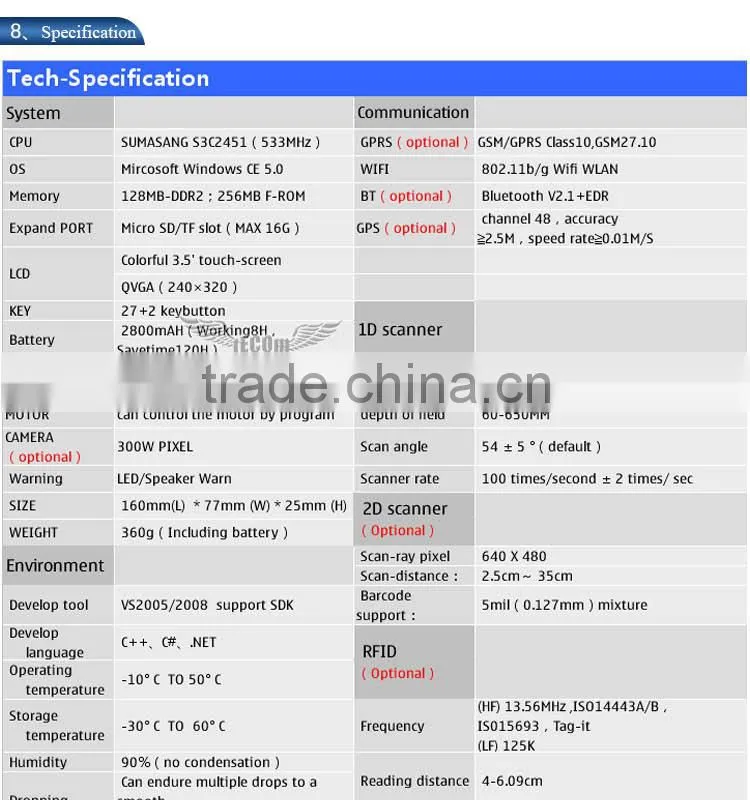 China Manufacturer Wifi 1D Barcode Scanner Wireless Handheld PDA