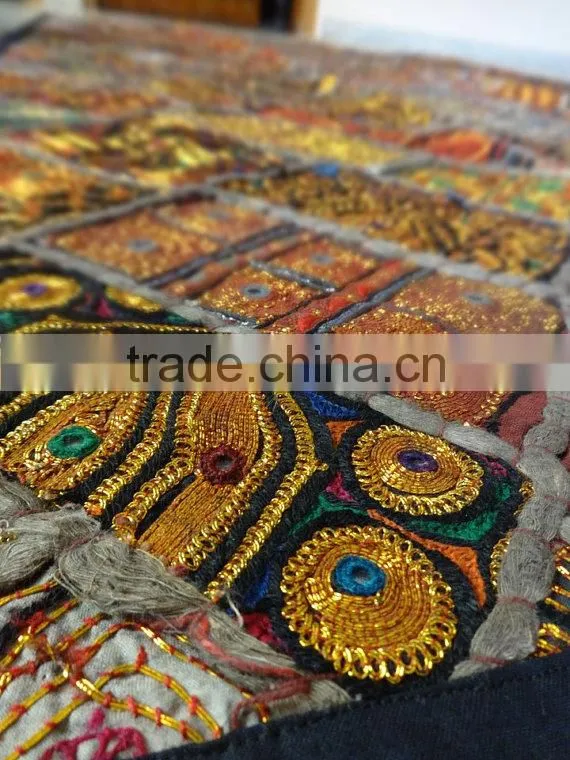 Vintage Maharaja Rug, Royal Golden patchwork Handmade Carpet from India old and Antique Also used as Wall Art, Royal Wall hangin