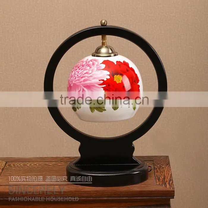 hand paint pony flower antique table lamp for bedroom