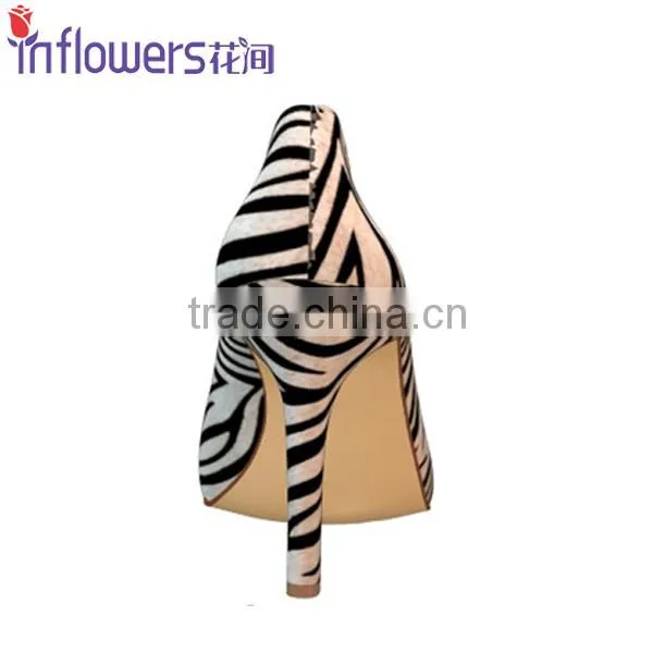 Zebra-patterned leather pointed toe ladies sexy high heels