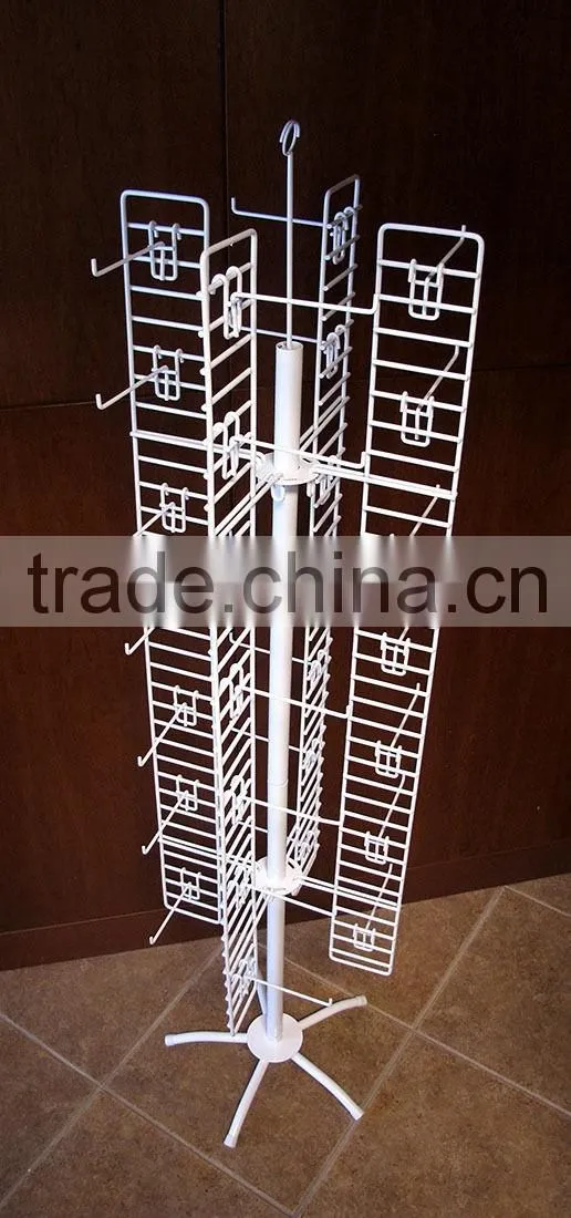 White 4 Sided Retail Metal Hanging Floor Display Peg Hook Spinner Rack 69 in.