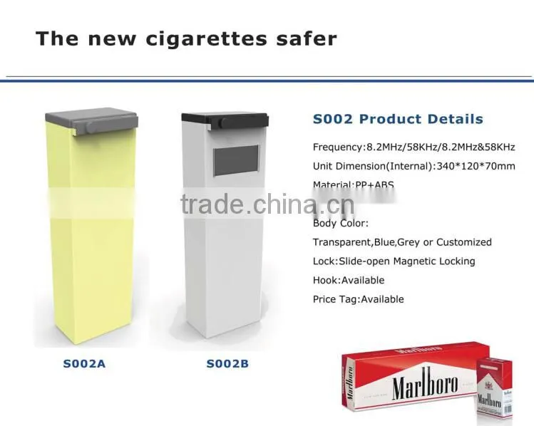 EAS transparent cigarette safer case, display safer box for cigarette