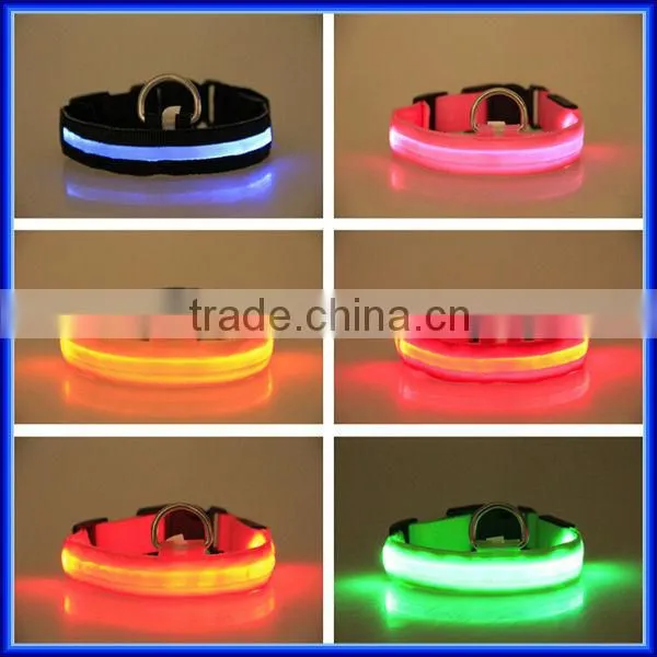 Wholesale Nylon Glowing Various color flahsing light led pet dog collar, electronic waterproof flash light led dog collar