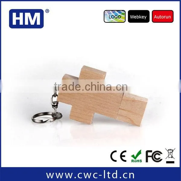 alibaba bulk cheap pendrive logo solution promotion gift cross shape usb flash drive, wood usb stick