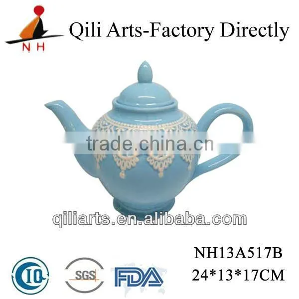 delicate ceramic teapot glazed blue