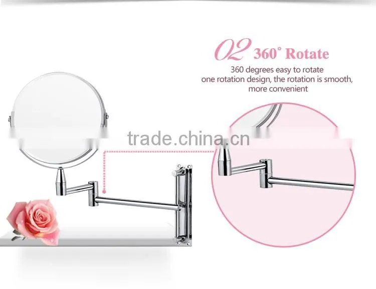 Hotel bathroom round magnifying folding extendable wall makeup mirror