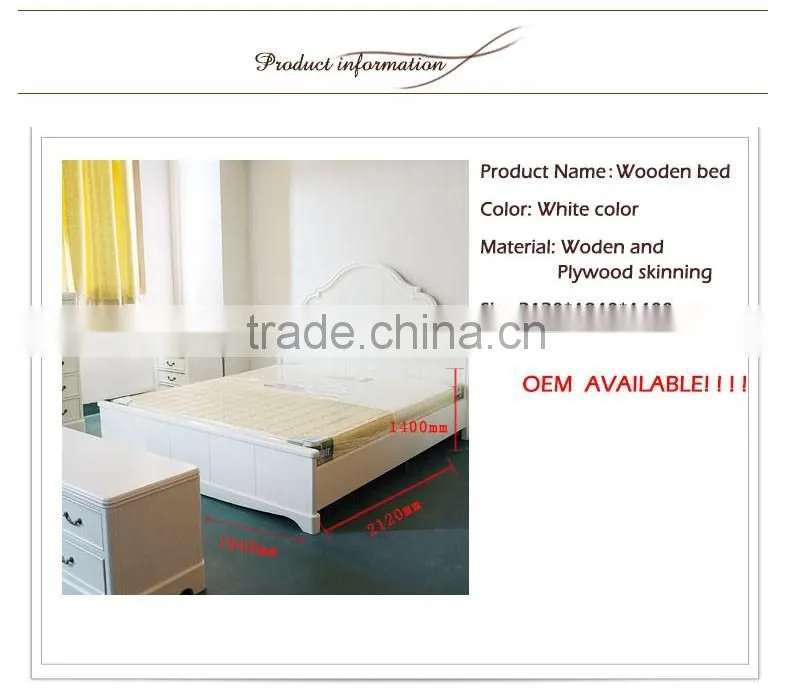 Design bed room furniture solid wooden white double bed 1.8m