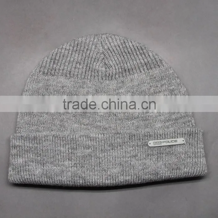 CUSTOM GREY WOOL WINTER HATS WITH EMBOSS PATCH