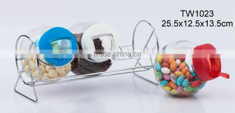 6pcs glass spice jar with spoon and metal rack (TW1026)