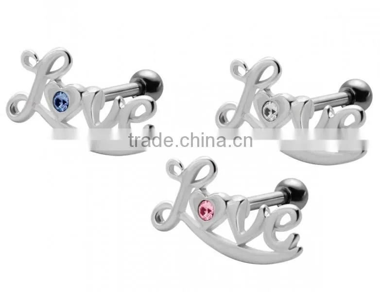 Helix Tragus Piercing Love Stainless Steel Cartilage Earring