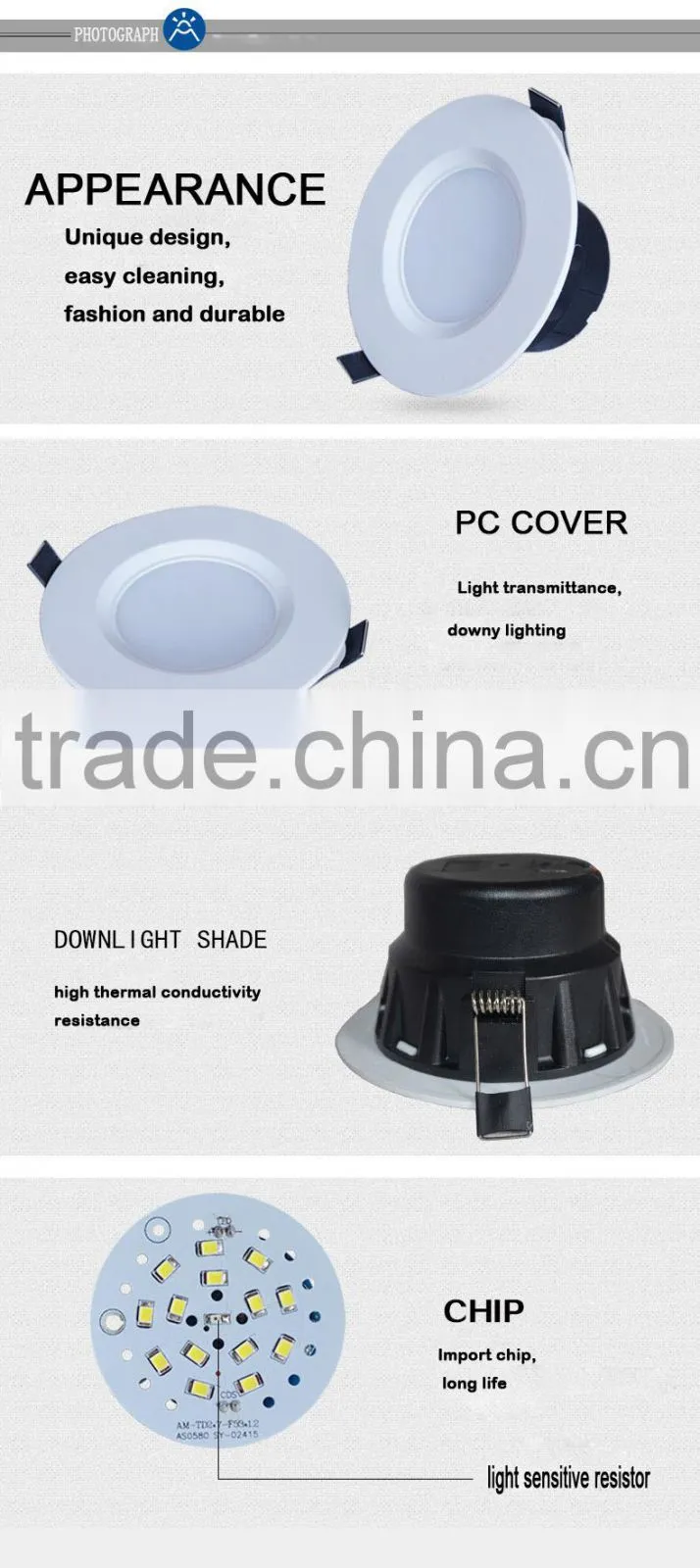 3 years warranty led downlight with motion sensor dimmable sensor led downlight 10W 900lm LED downlight with sensor round led