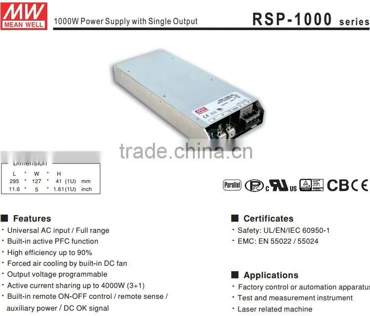 1u low profile meanwell rsp-1000-48 1000w 21a 48v dc power supply