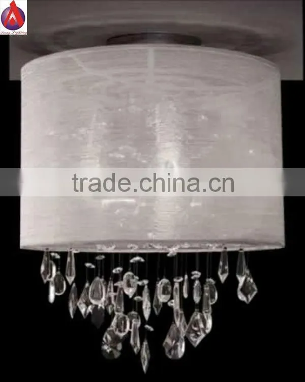 Chinese style elegant crystal ceiling lamp in white silk shade