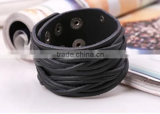 Unisex Wrap Cuff Bangle Punk Leather Bracelet Women Mutil Layers Bracelet