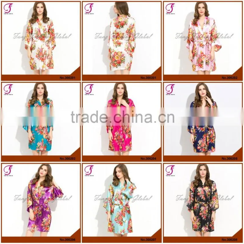 FUNG 3002 Women Satin Floral Kimono Robe