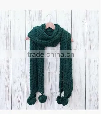 Chunky Winter Scarf with Pom Poms