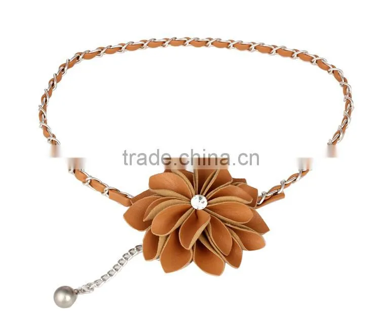 Fashion PU Flower Metal Waist Chain Female Belt SWF-W15062926