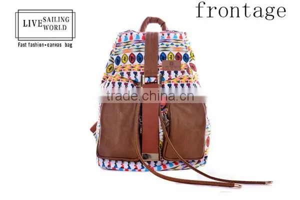 100% factory whole sale floral fancy ladies canvas backpack