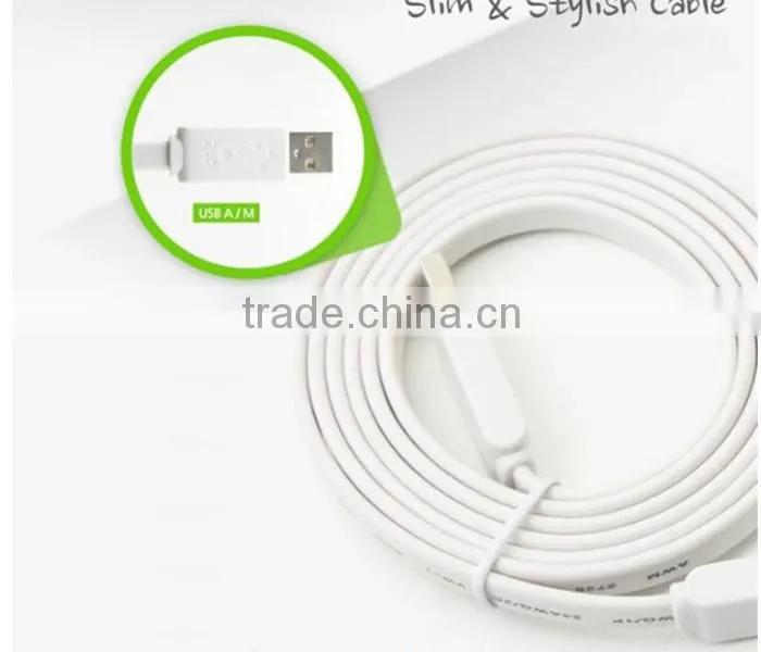 1.5M 5FT Flat USB2.0 A to Micro B 5Pin Data Charger Cable for Galaxy S2/S3 White