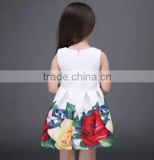 2016 flower printed kid girl baby dress new style summer short Princess baby dress designs