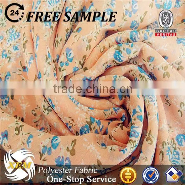 Flower design crinkle chiffon printed fabric