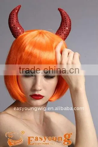Halloween Festival wigs for Kids with Horn,yellow party wigs