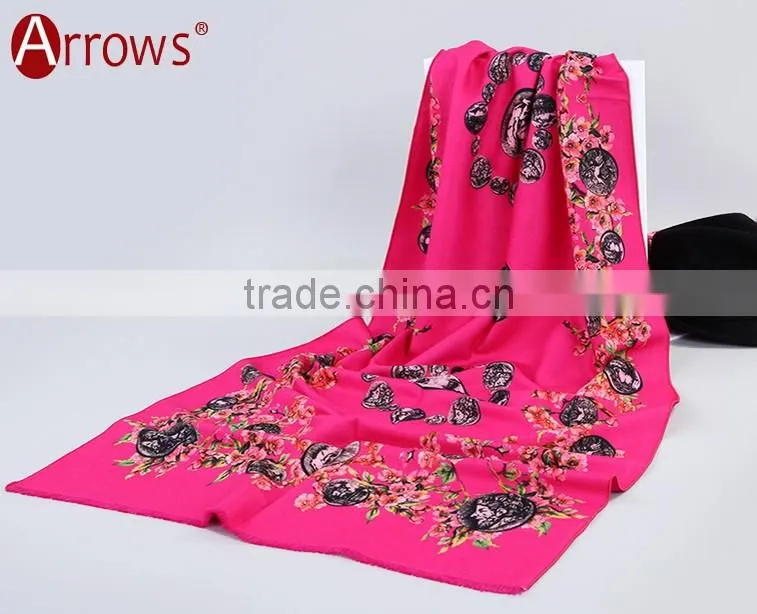 2016 New Design 100% Arcylic Women Ladies Winter Scarf Shawls Wrap Printed Coins and Floral Pattern Tassel