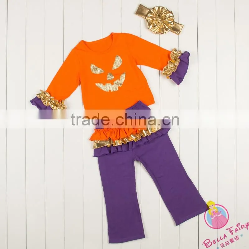 Kapu manufacture baby girl halloween clothing set frock design gold polka dot made in 2016