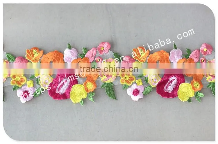 Newest design beautiful flower embroidery organza lace with organza