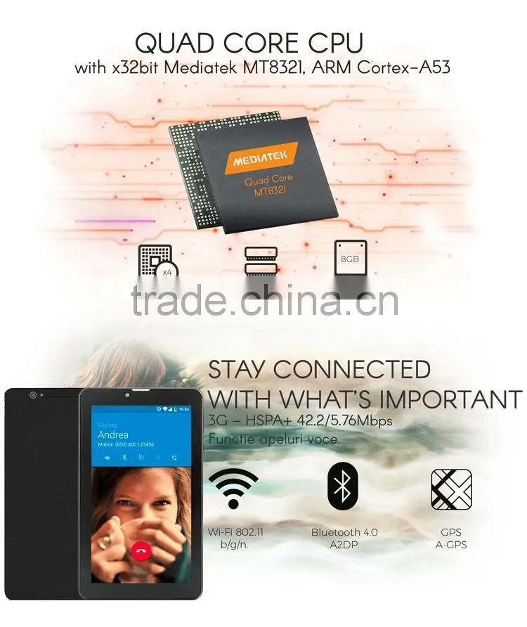 2016 Christmas gift Quad core dual-camera 1280*800px 8 inch 3G tablet pc