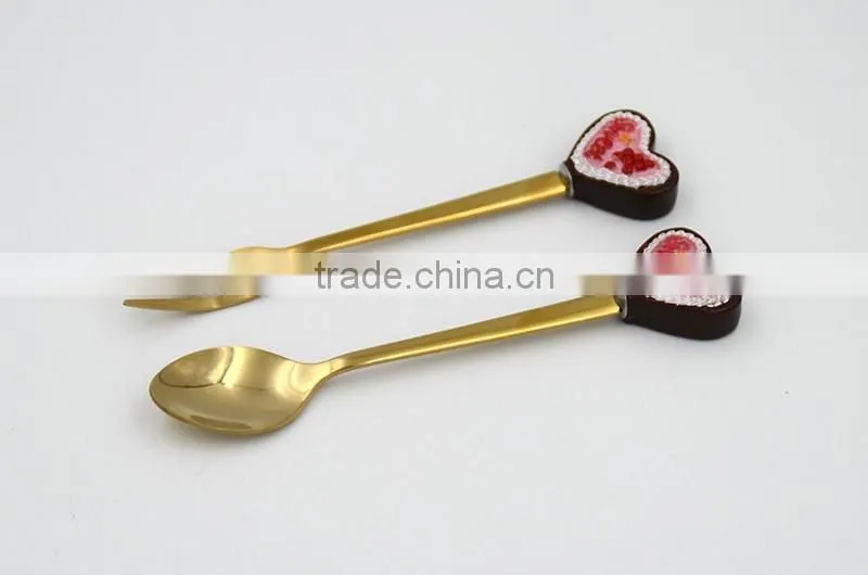 Gold plated food grade stainless steel new pattern spoon with polyresin handle
