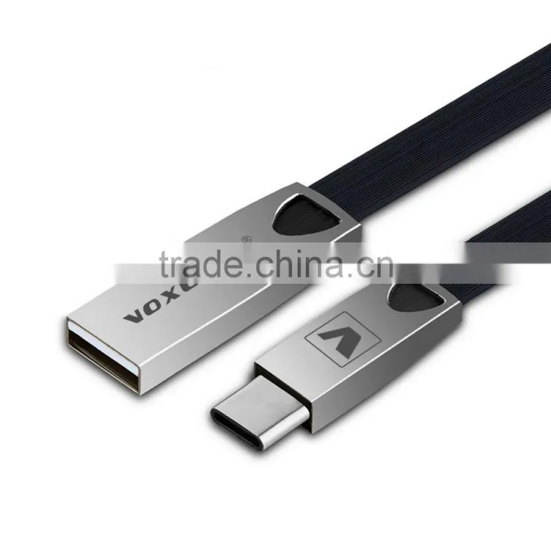 Voxlink 2017 New Zinc Alloy flat Fast Charging Data Sync usb type c Cable for iPhone 6 6s Plus 5s 5 iPad mini/Samsung/HTC